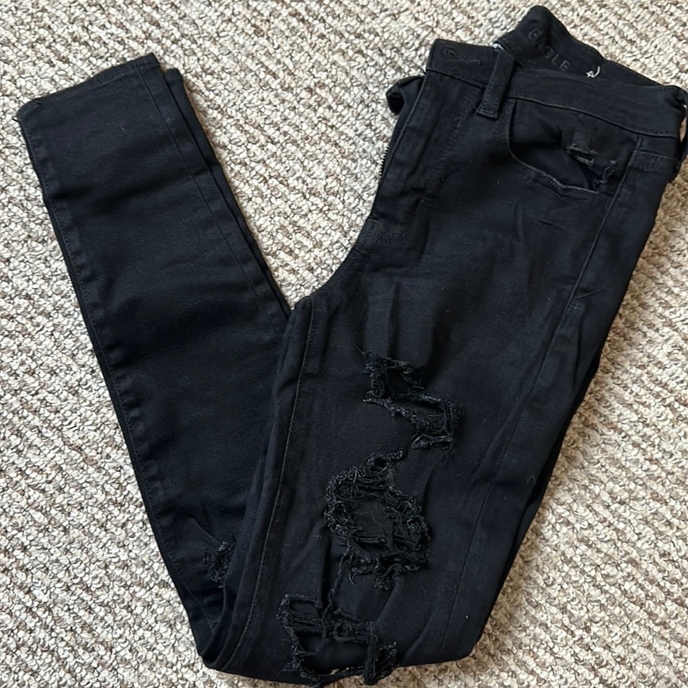 Black Ripped American Eagle Hi-Rise Jeggings (super stretch)- size 2
